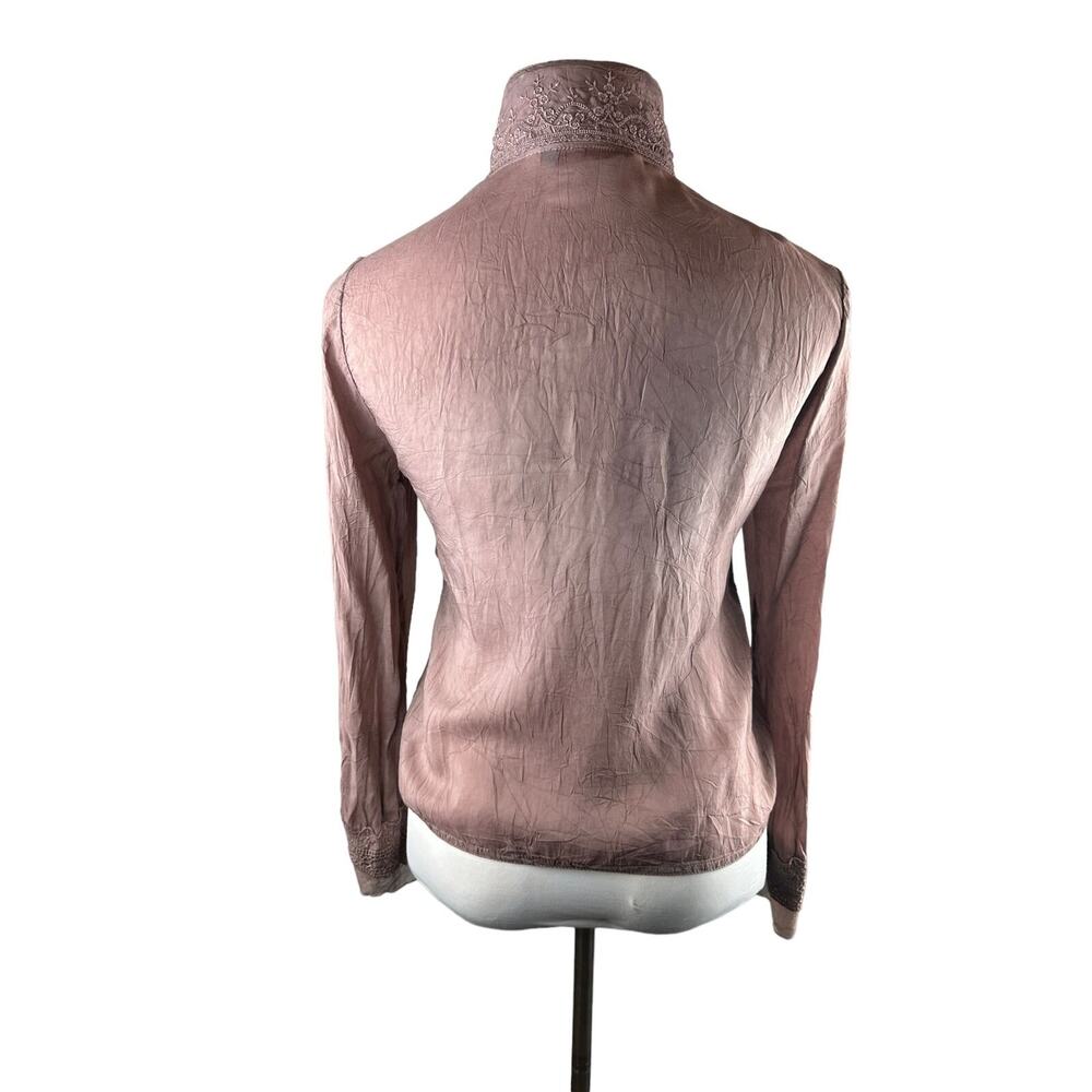 Johnny Was Embroidered Button Blouse Boho Crinkle Cotton Rayon Top Mauve Small - Picture 5 of 12